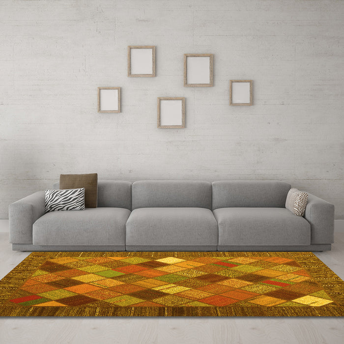 Machine Washable Abstract Yellow Contemporary Rug in a Living Room, wshcon2642yw