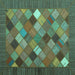 Square Machine Washable Abstract Turquoise Contemporary Area Rugs, wshcon2642turq