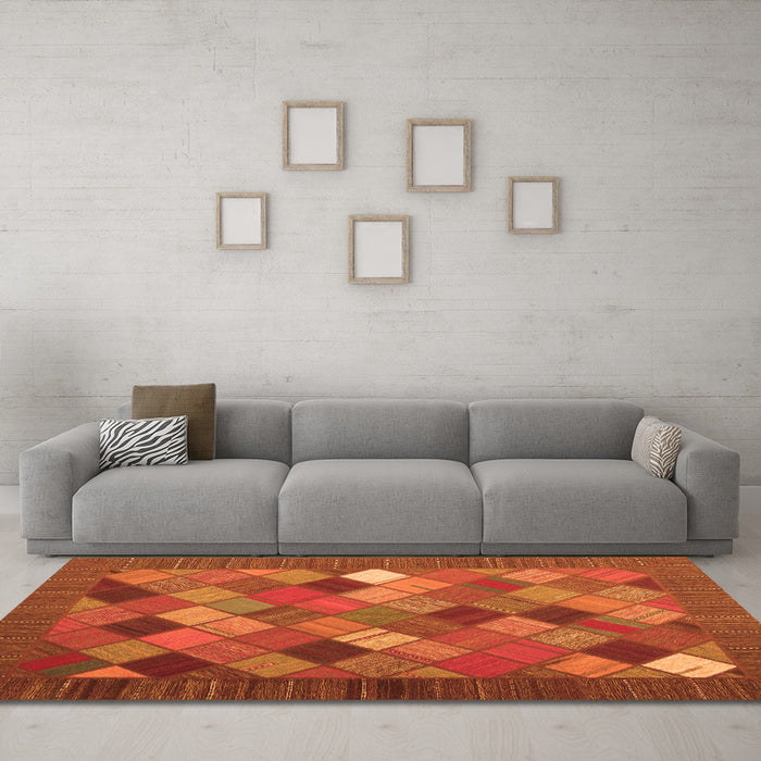 Machine Washable Abstract Orange Contemporary Area Rugs in a Living Room, wshcon2642org