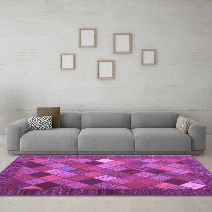 Machine Washable Abstract Purple Contemporary Area Rugs in a Living Room, wshcon2642pur