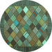 Round Abstract Turquoise Contemporary Rug, con2642turq