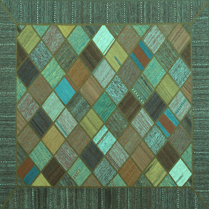 Square Abstract Turquoise Contemporary Rug, con2642turq