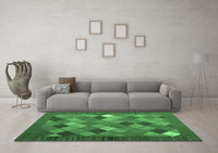 Machine Washable Abstract Emerald Green Contemporary Rug, wshcon2642emgrn