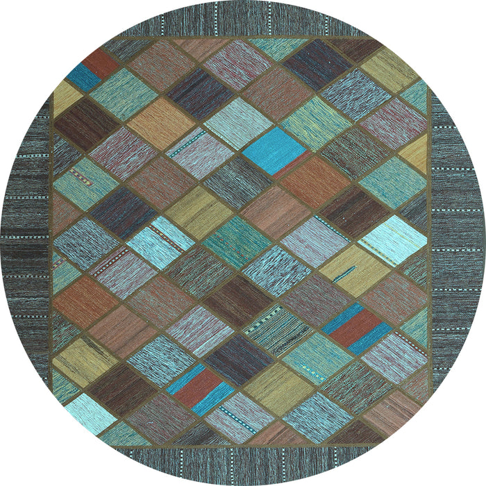 Round Abstract Light Blue Contemporary Rug, con2642lblu
