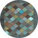 Round Abstract Light Blue Contemporary Rug, con2642lblu