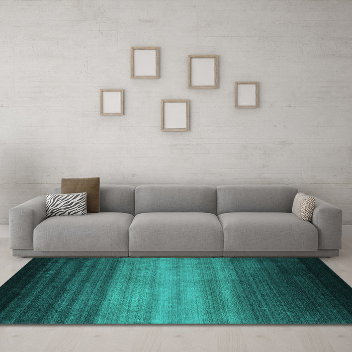 Machine Washable Abstract Turquoise Contemporary Area Rugs in a Living Room,, wshcon2643turq