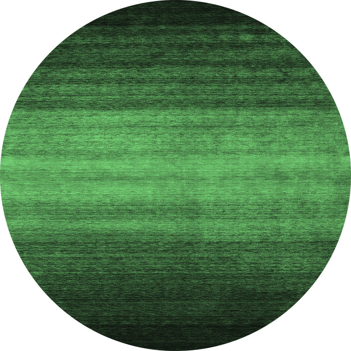 Round Machine Washable Abstract Emerald Green Contemporary Area Rugs, wshcon2643emgrn