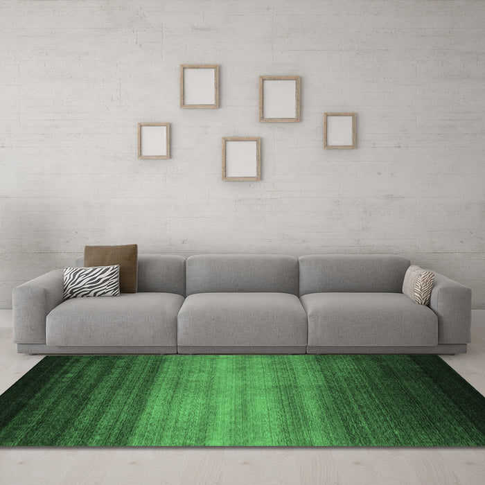 Machine Washable Abstract Emerald Green Contemporary Area Rugs in a Living Room,, wshcon2643emgrn