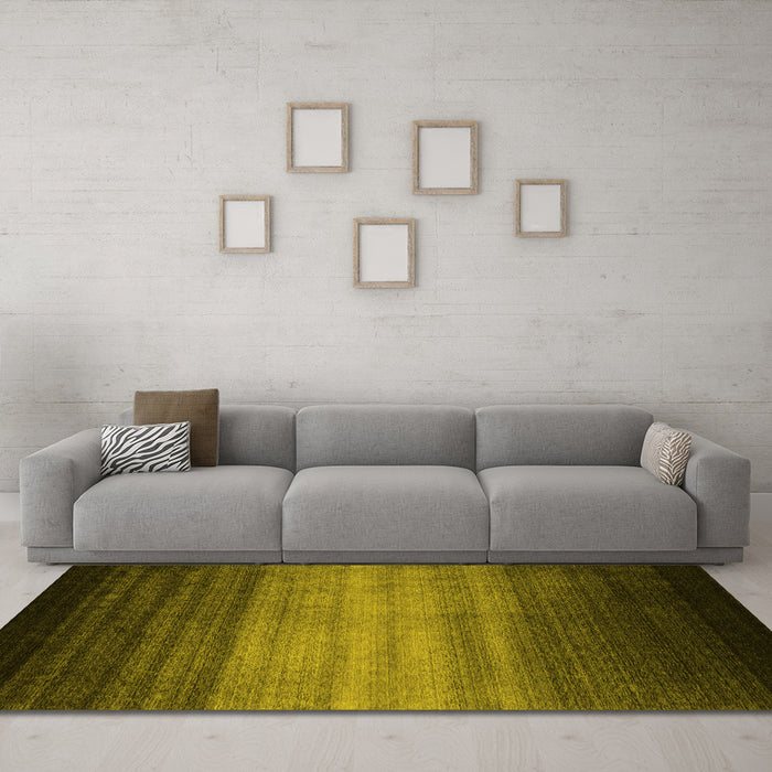 Machine Washable Abstract Yellow Contemporary Rug in a Living Room, wshcon2643yw