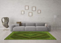 Machine Washable Abstract Green Contemporary Rug, wshcon2644grn