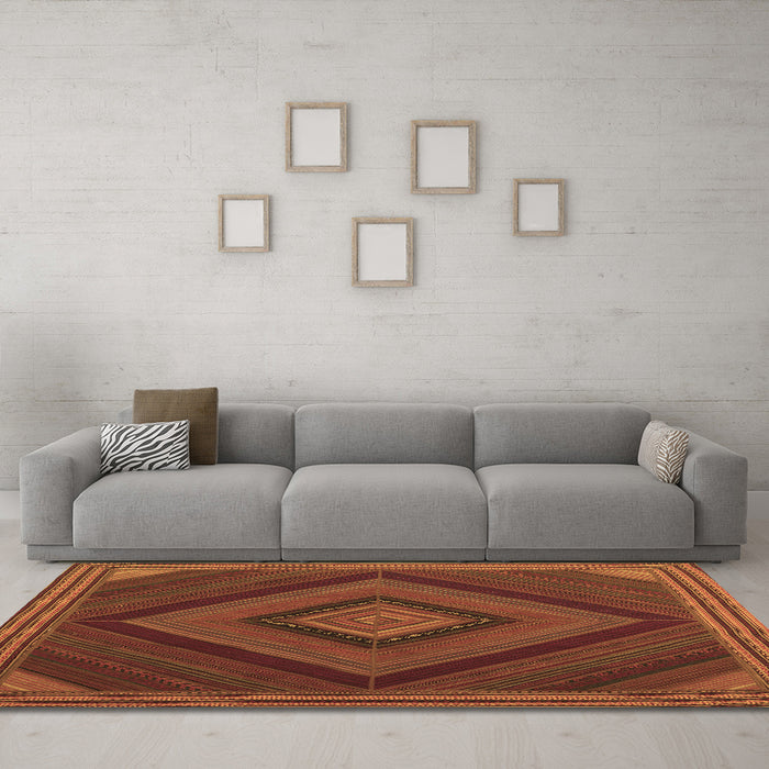 Machine Washable Abstract Brown Contemporary Rug in a Living Room,, wshcon2644brn