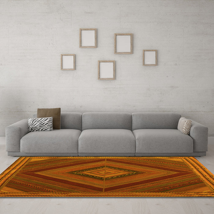 Machine Washable Abstract Yellow Contemporary Rug in a Living Room, wshcon2644yw