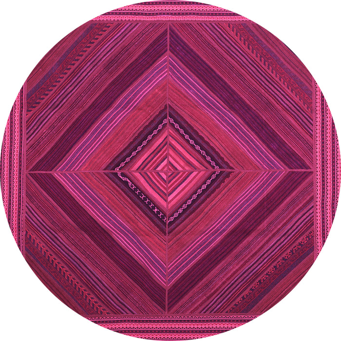 Round Machine Washable Abstract Pink Contemporary Rug, wshcon2644pnk