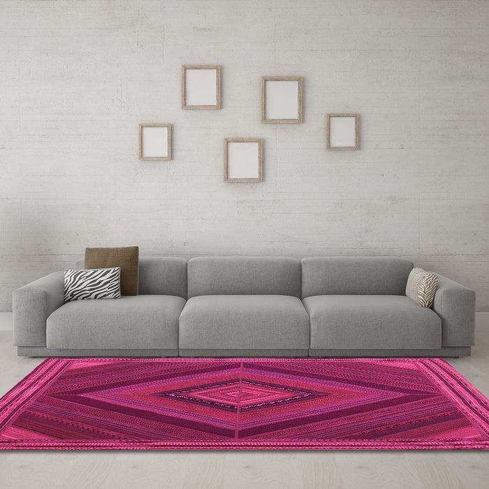 Machine Washable Abstract Pink Contemporary Rug in a Living Room, wshcon2644pnk