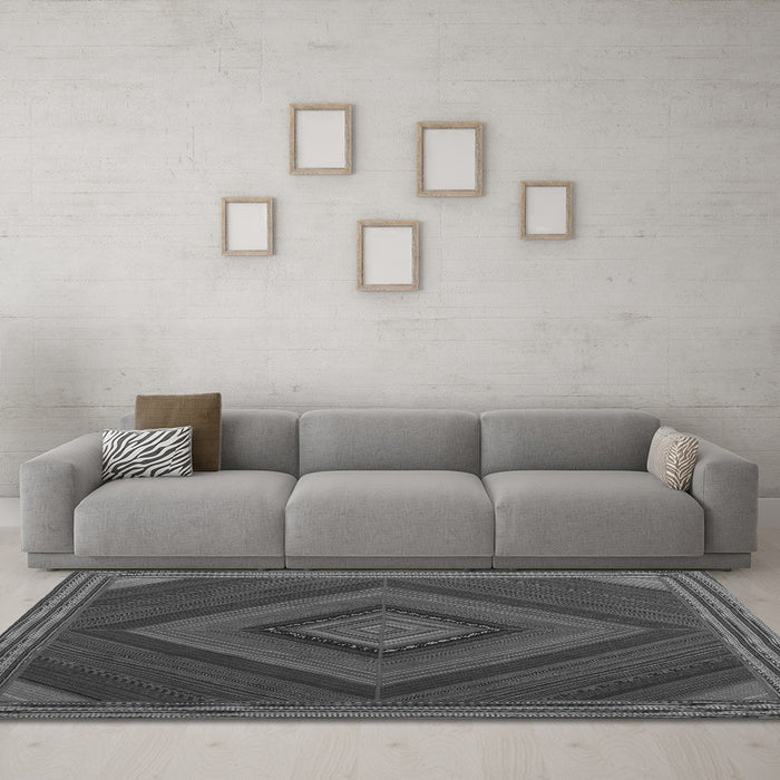 Machine Washable Abstract Gray Contemporary Rug in a Living Room,, wshcon2644gry