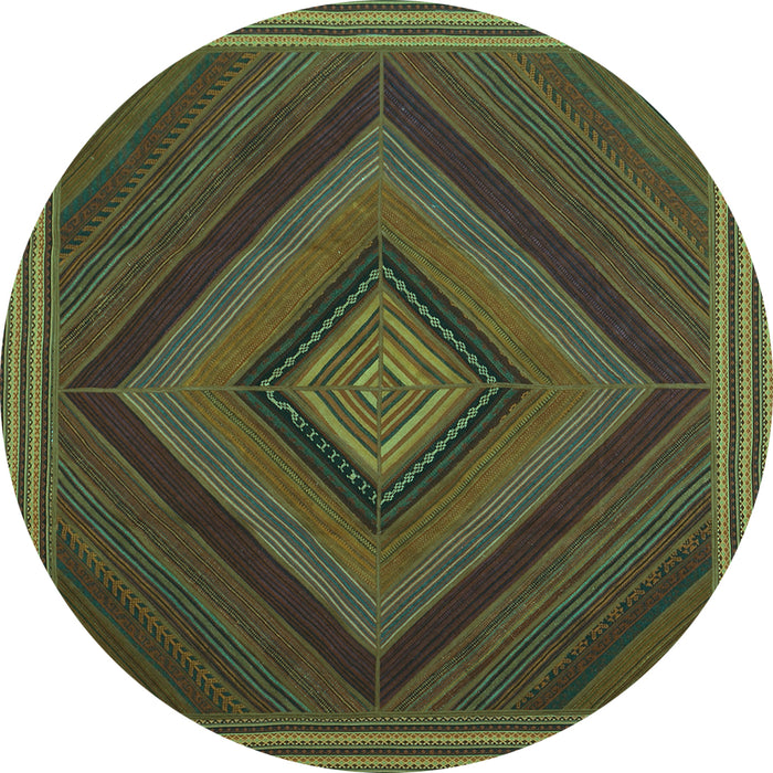 Round Abstract Turquoise Contemporary Rug, con2644turq