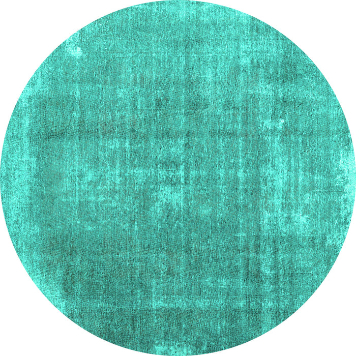 Round Machine Washable Abstract Turquoise Contemporary Area Rugs, wshcon2645turq