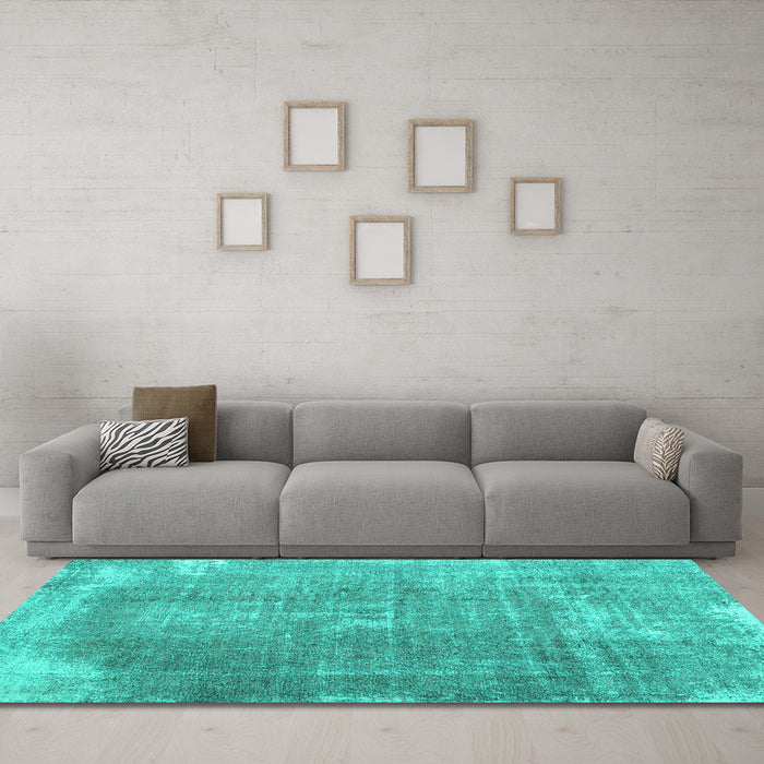 Machine Washable Abstract Turquoise Contemporary Area Rugs in a Living Room,, wshcon2645turq