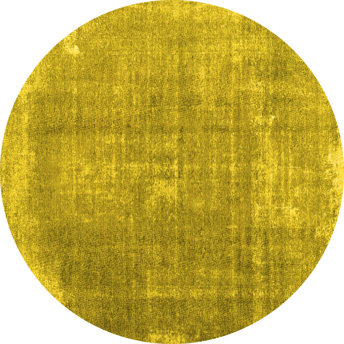 Round Machine Washable Abstract Yellow Contemporary Rug, wshcon2645yw