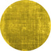 Round Machine Washable Abstract Yellow Contemporary Rug, wshcon2645yw