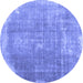 Round Abstract Blue Contemporary Rug, con2645blu