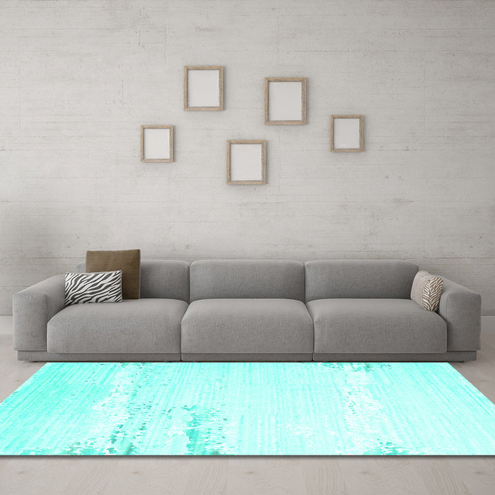 Machine Washable Solid Turquoise Modern Area Rugs in a Living Room,, wshcon2646turq
