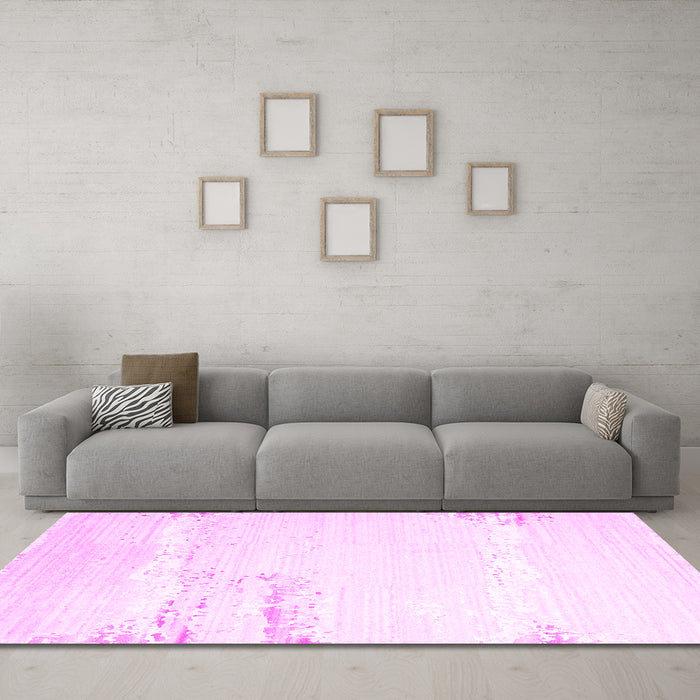 Machine Washable Solid Pink Modern Rug in a Living Room, wshcon2646pnk