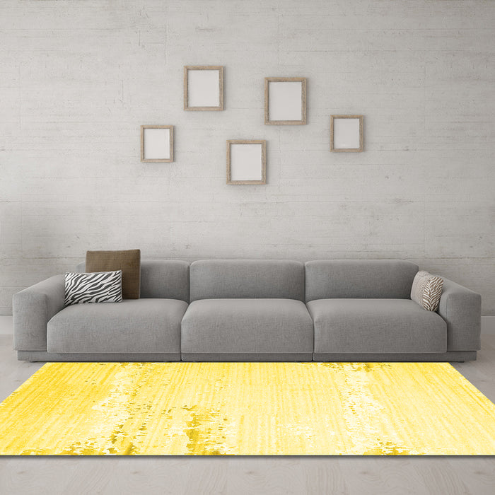 Machine Washable Solid Yellow Modern Rug in a Living Room, wshcon2646yw
