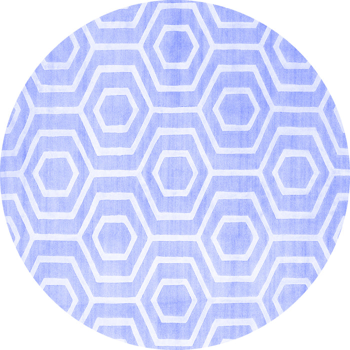 Round Abstract Blue Contemporary Rug, con2647blu