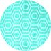 Round Abstract Turquoise Contemporary Rug, con2647turq