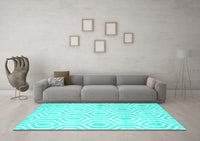 Machine Washable Abstract Turquoise Contemporary Rug, wshcon2647turq