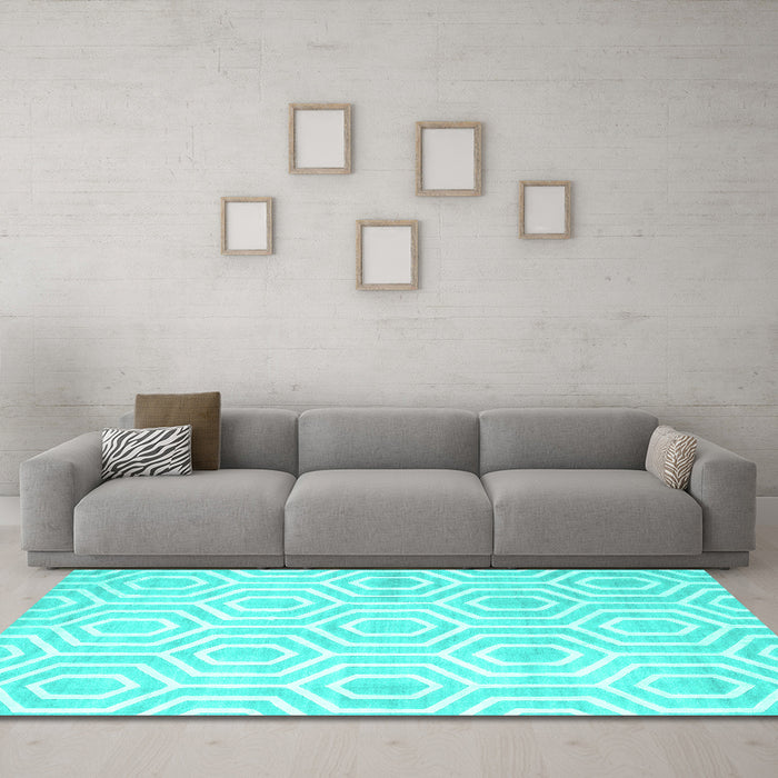 Machine Washable Abstract Turquoise Contemporary Area Rugs in a Living Room,, wshcon2647turq