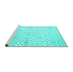 Sideview of Machine Washable Abstract Turquoise Contemporary Area Rugs, wshcon2647turq