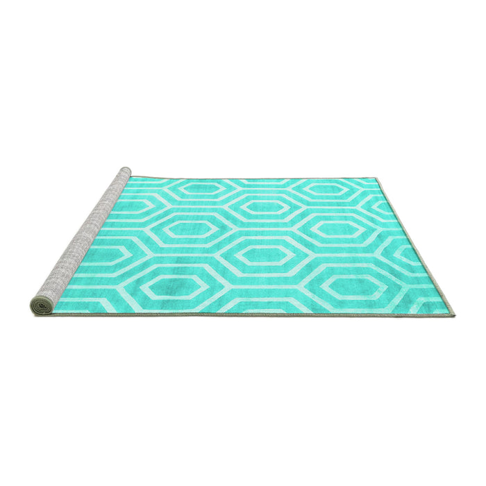 Sideview of Machine Washable Abstract Turquoise Contemporary Area Rugs, wshcon2647turq