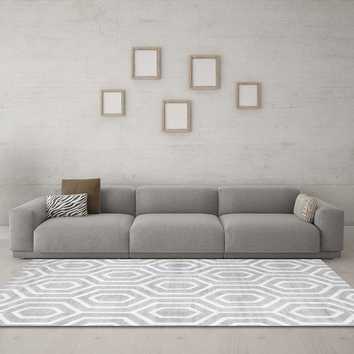 Machine Washable Abstract Gray Contemporary Rug in a Living Room,, wshcon2647gry