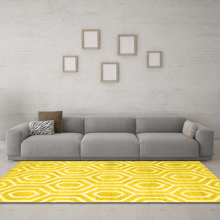 Machine Washable Abstract Yellow Contemporary Rug in a Living Room, wshcon2647yw