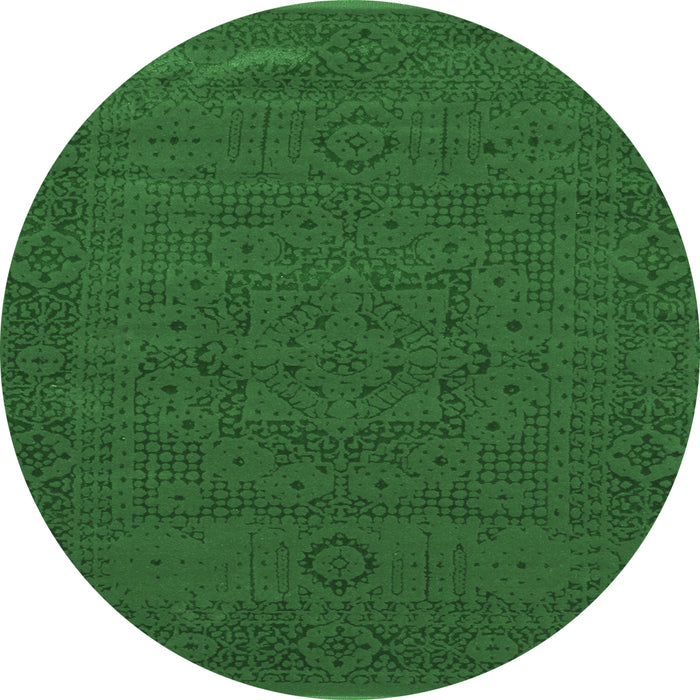 Round Machine Washable Abstract Emerald Green Contemporary Area Rugs, wshcon264emgrn
