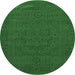 Round Machine Washable Abstract Emerald Green Contemporary Area Rugs, wshcon264emgrn