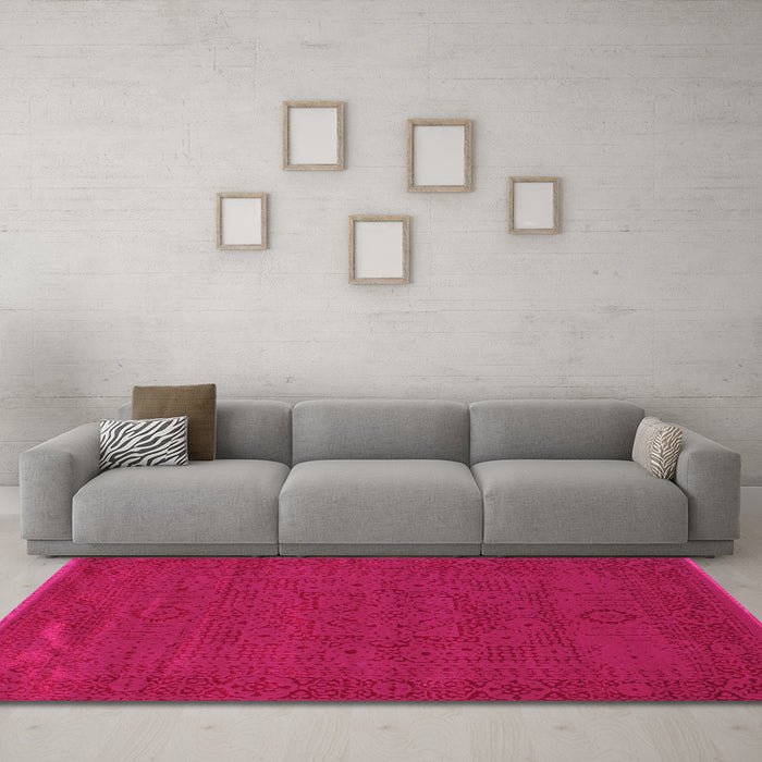 Machine Washable Abstract Pink Contemporary Rug in a Living Room, wshcon264pnk