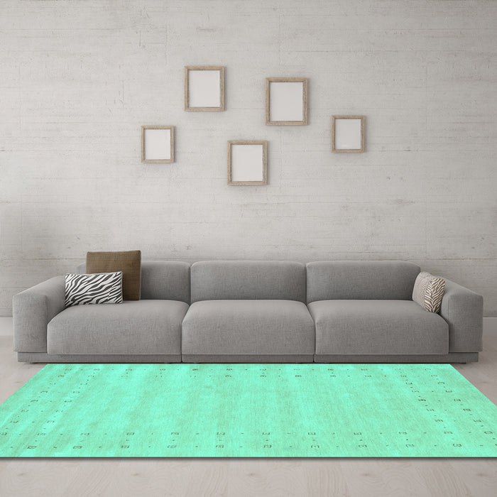 Machine Washable Solid Turquoise Modern Area Rugs in a Living Room,, wshcon2650turq