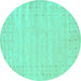 Round Machine Washable Solid Turquoise Modern Area Rugs, wshcon2650turq