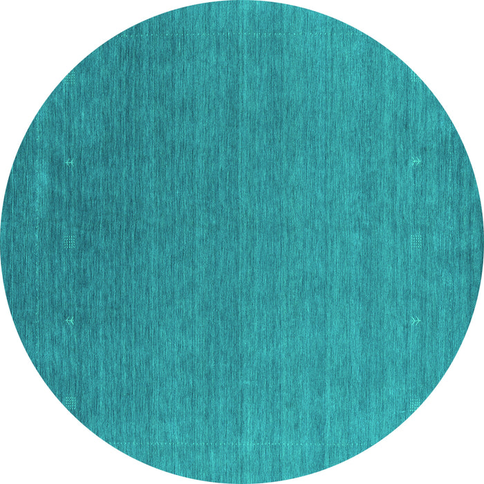 Round Machine Washable Abstract Turquoise Contemporary Area Rugs, wshcon2651turq