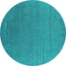 Round Machine Washable Abstract Turquoise Contemporary Area Rugs, wshcon2651turq