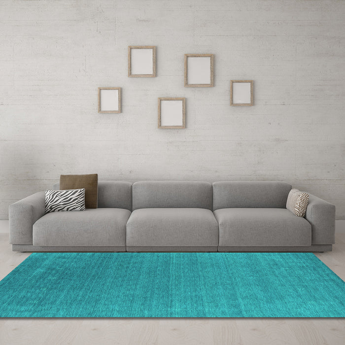 Machine Washable Abstract Turquoise Contemporary Area Rugs in a Living Room,, wshcon2651turq