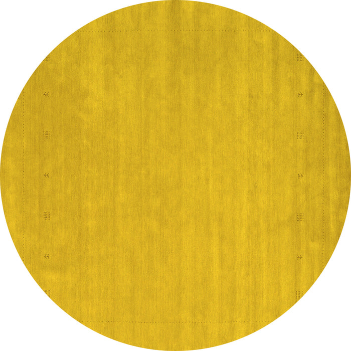 Round Machine Washable Abstract Yellow Contemporary Rug, wshcon2653yw