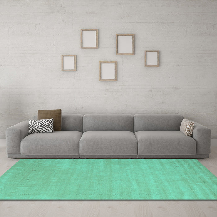 Machine Washable Abstract Turquoise Contemporary Area Rugs in a Living Room,, wshcon2653turq