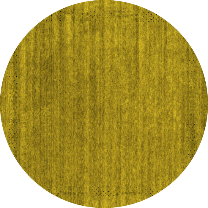 Round Machine Washable Abstract Yellow Contemporary Rug, wshcon2655yw