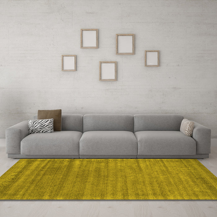 Machine Washable Abstract Yellow Contemporary Rug in a Living Room, wshcon2655yw
