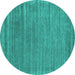 Round Machine Washable Abstract Turquoise Contemporary Area Rugs, wshcon2655turq