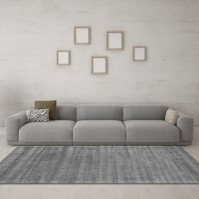 Machine Washable Abstract Gray Contemporary Rug in a Living Room,, wshcon2655gry